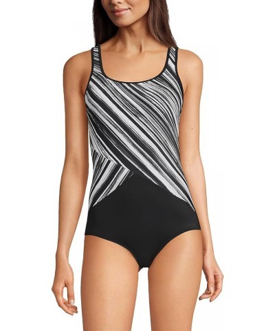 Women's Chlorine Resistant Soft Cup Tugless Sporty One Piece Swimsuit Black/White Ombre $33.88 Swimsuits