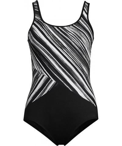 Women's Chlorine Resistant Soft Cup Tugless Sporty One Piece Swimsuit Black/White Ombre $33.88 Swimsuits