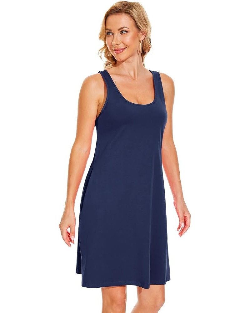 Dress with Built in Bra Tank Dress for Women Sleeveless Cotton Beach Summer Dress Navy $13.20 Dresses