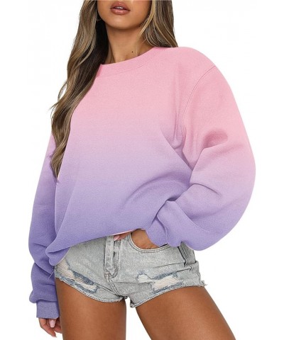 Sweatshirts For Women Long Sleeve Oversized Hoodie Pollover Y2K Crewneck Solid Loose Fit Fleece Lightweight Fall 2023 4-purpl...