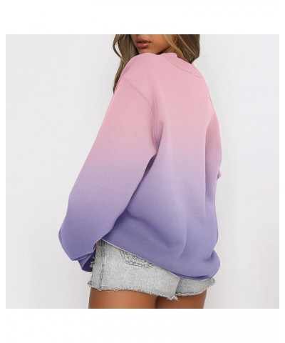 Sweatshirts For Women Long Sleeve Oversized Hoodie Pollover Y2K Crewneck Solid Loose Fit Fleece Lightweight Fall 2023 4-purpl...