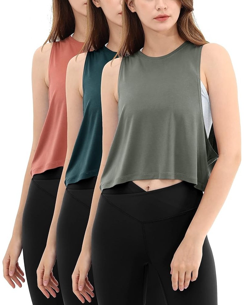 3-Pack Loose Tank Tops for Women Sleeveless Gym Athletic Workout Tops Yoga Shirts Steel+deep Teal+indian Red (Crop) $13.52 Ac...