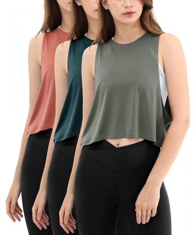 3-Pack Loose Tank Tops for Women Sleeveless Gym Athletic Workout Tops Yoga Shirts Steel+deep Teal+indian Red (Crop) $13.52 Ac...