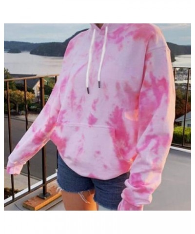 Women Casual Autumn Long Sleeve Tie Dye Pocket Loose Hoodie Sweatshirt Blue $12.73 Hoodies & Sweatshirts