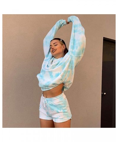 Women Casual Autumn Long Sleeve Tie Dye Pocket Loose Hoodie Sweatshirt Blue $12.73 Hoodies & Sweatshirts