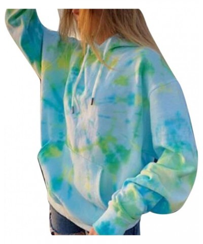 Women Casual Autumn Long Sleeve Tie Dye Pocket Loose Hoodie Sweatshirt Blue $12.73 Hoodies & Sweatshirts