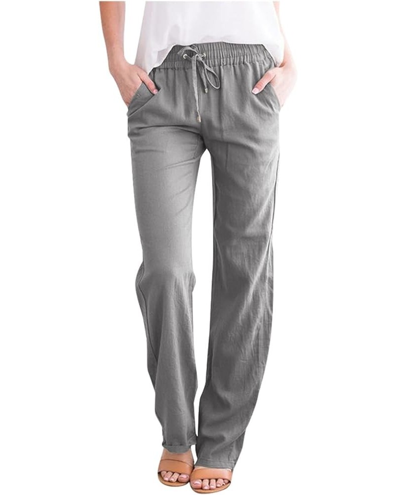 Womens Casual Pants Straight Leg Drawstring Elastic High Waist Loose Comfy Trousers with Pockets 5-grey $10.39 Pants