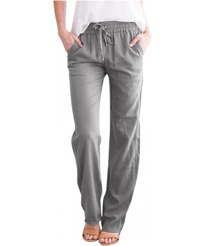 Womens Casual Pants Straight Leg Drawstring Elastic High Waist Loose Comfy Trousers with Pockets 5-grey $10.39 Pants