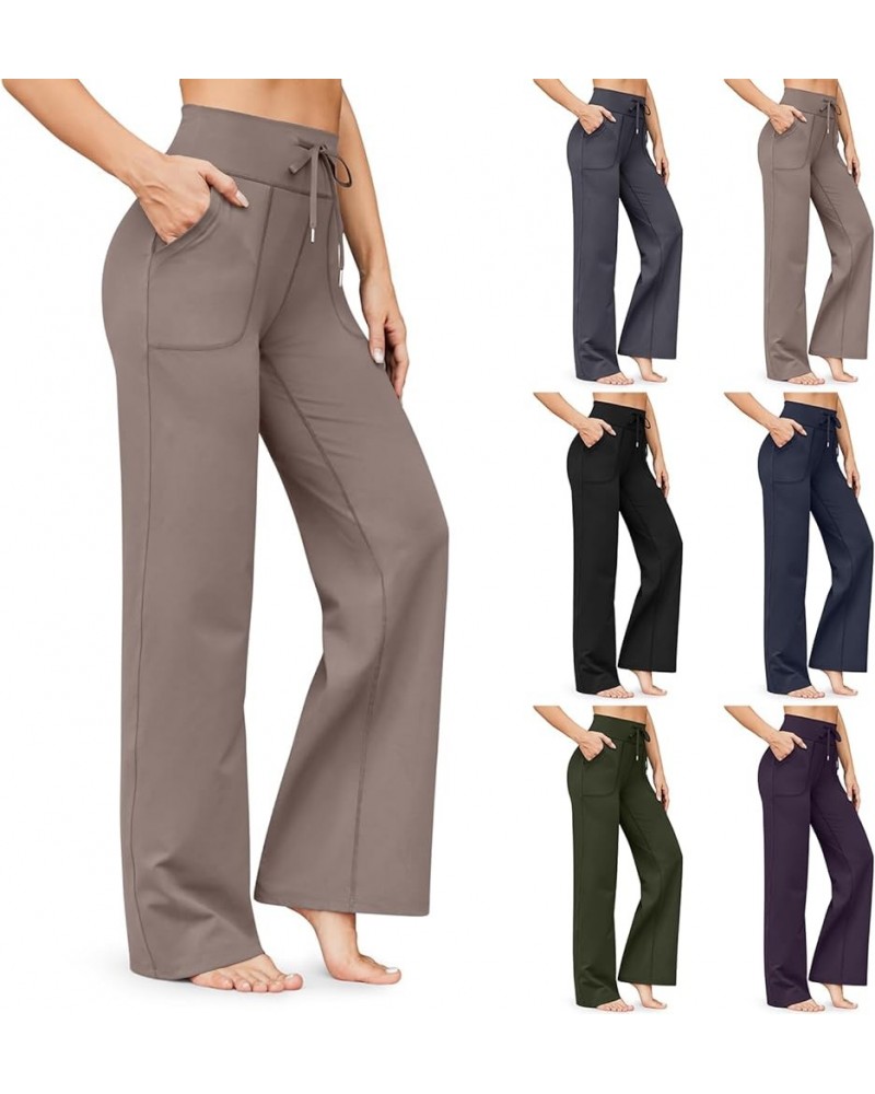 Women Wide Leg Pants High Waist Flare Yoga Pants with Pockets Stretch Lounge Pants Comfy Straight Leg Sweatpants A-beige $5.9...