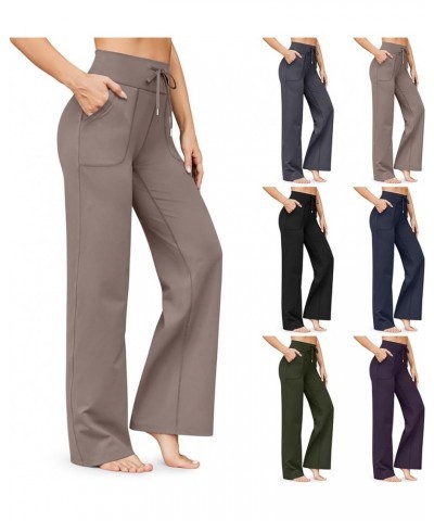 Women Wide Leg Pants High Waist Flare Yoga Pants with Pockets Stretch Lounge Pants Comfy Straight Leg Sweatpants A-beige $5.9...