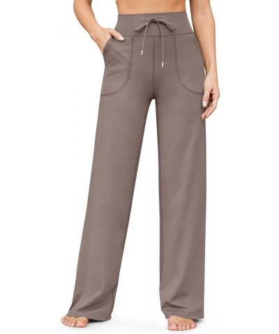 Women Wide Leg Pants High Waist Flare Yoga Pants with Pockets Stretch Lounge Pants Comfy Straight Leg Sweatpants A-beige $5.9...