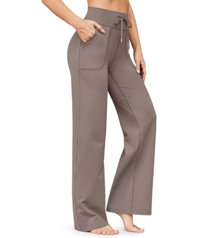 Women Wide Leg Pants High Waist Flare Yoga Pants with Pockets Stretch Lounge Pants Comfy Straight Leg Sweatpants A-beige $5.9...