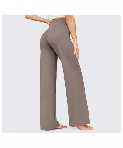 Women Wide Leg Pants High Waist Flare Yoga Pants with Pockets Stretch Lounge Pants Comfy Straight Leg Sweatpants A-beige $5.9...