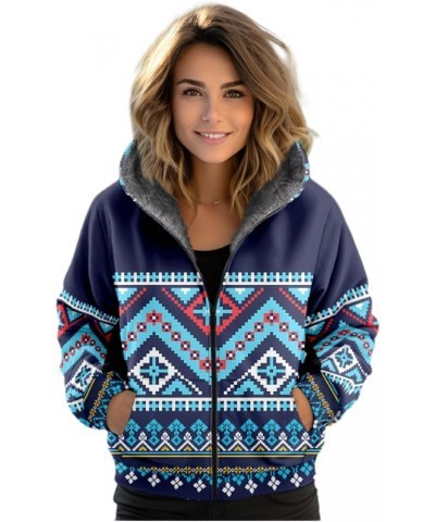 Women's Zipper Hoodies Fleece Sherpa Lined Heavyweight Hooded Sweatshirt Winter Jacket Warm Coat Blue Geometry $22.67 Jackets