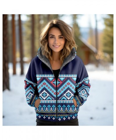 Women's Zipper Hoodies Fleece Sherpa Lined Heavyweight Hooded Sweatshirt Winter Jacket Warm Coat Blue Geometry $22.67 Jackets