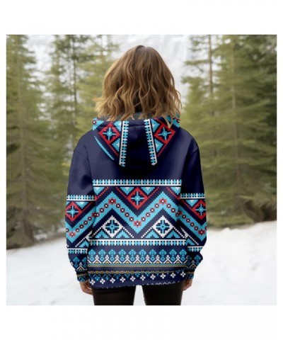 Women's Zipper Hoodies Fleece Sherpa Lined Heavyweight Hooded Sweatshirt Winter Jacket Warm Coat Blue Geometry $22.67 Jackets