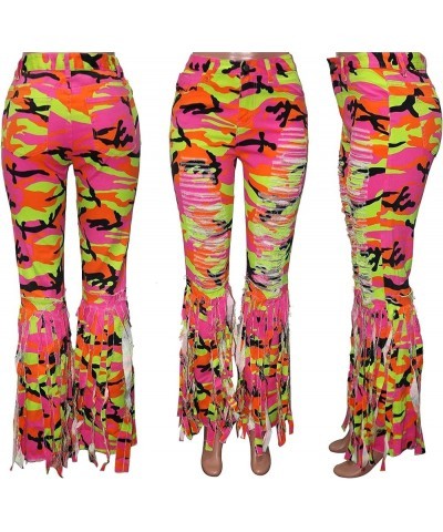 Women's High Waisted Ripped Jeans Cut Out Destroyed Frayed Tassels Distressed Denim Pants 9-pink Camo $18.92 Jeans