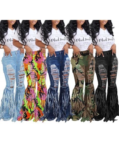 Women's High Waisted Ripped Jeans Cut Out Destroyed Frayed Tassels Distressed Denim Pants 9-pink Camo $18.92 Jeans