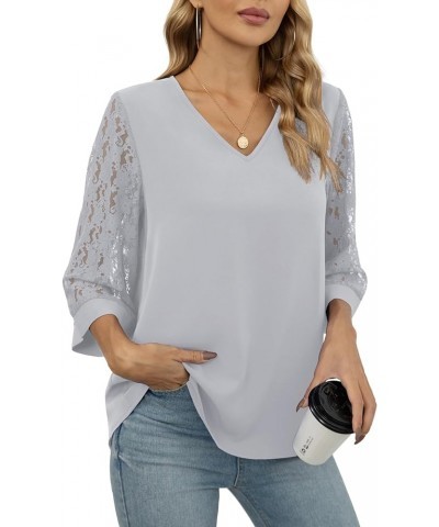 Women's Elegant V Neck 3/4 Sleeve Chiffon Blouses Tops Business Casual Work Office Shirts Grey $11.59 Blouses