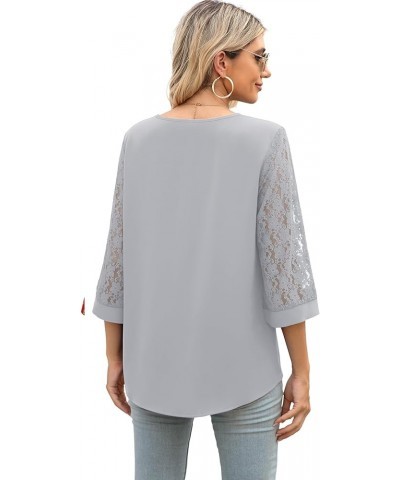 Women's Elegant V Neck 3/4 Sleeve Chiffon Blouses Tops Business Casual Work Office Shirts Grey $11.59 Blouses