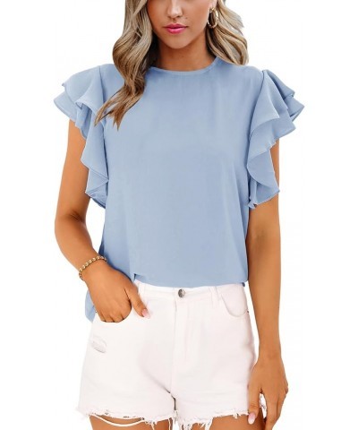 Short Sleeve V Neck T Shirts for Womens Summer Tops Casual Tunic Tops Loose Fit Sky Blue Crewneck $11.19 Tops