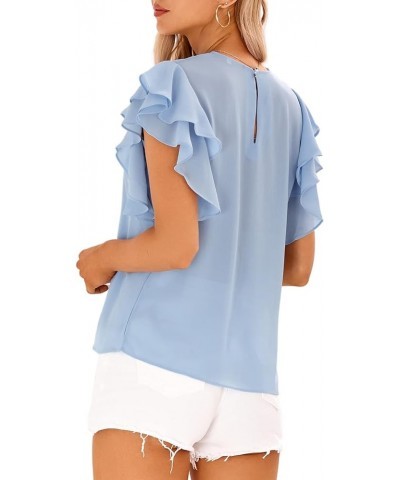 Short Sleeve V Neck T Shirts for Womens Summer Tops Casual Tunic Tops Loose Fit Sky Blue Crewneck $11.19 Tops