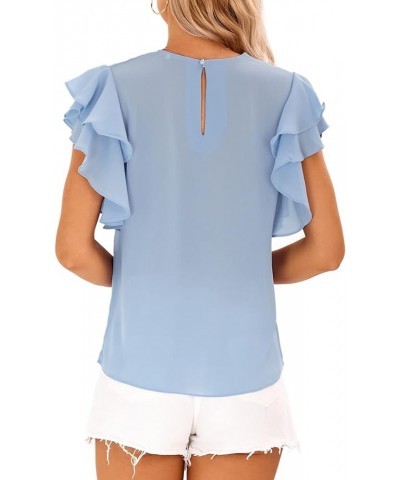 Short Sleeve V Neck T Shirts for Womens Summer Tops Casual Tunic Tops Loose Fit Sky Blue Crewneck $11.19 Tops