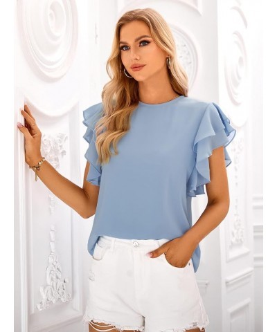 Short Sleeve V Neck T Shirts for Womens Summer Tops Casual Tunic Tops Loose Fit Sky Blue Crewneck $11.19 Tops