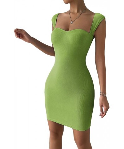 Women's Sexy Sweetheart Neck Sleeveless Ribbed Cocktail Bodycon Mini Short Dress Grass Green $17.84 Dresses