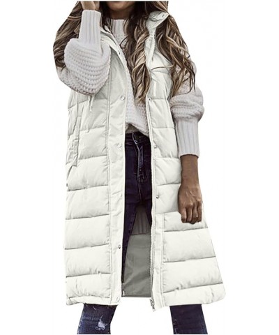 Women's Long Quilted Vest Oversized Sleeveless Down Vest Warm Hood Winter Jacket Vest Casual Zip and Button Outwear 2-white $...