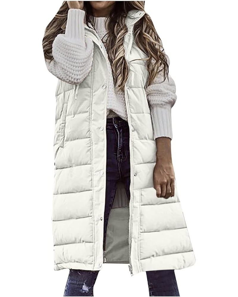 Women's Long Quilted Vest Oversized Sleeveless Down Vest Warm Hood Winter Jacket Vest Casual Zip and Button Outwear 2-white $...