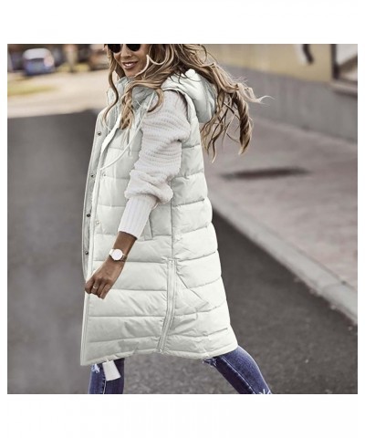 Women's Long Quilted Vest Oversized Sleeveless Down Vest Warm Hood Winter Jacket Vest Casual Zip and Button Outwear 2-white $...