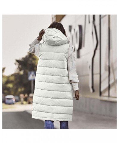 Women's Long Quilted Vest Oversized Sleeveless Down Vest Warm Hood Winter Jacket Vest Casual Zip and Button Outwear 2-white $...