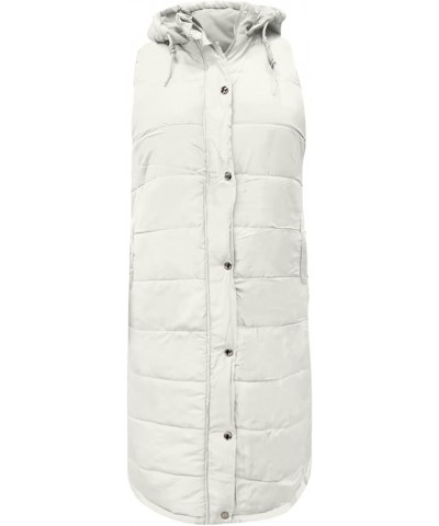 Women's Long Quilted Vest Oversized Sleeveless Down Vest Warm Hood Winter Jacket Vest Casual Zip and Button Outwear 2-white $...