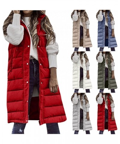 Women's Long Quilted Vest Oversized Sleeveless Down Vest Warm Hood Winter Jacket Vest Casual Zip and Button Outwear 2-white $...