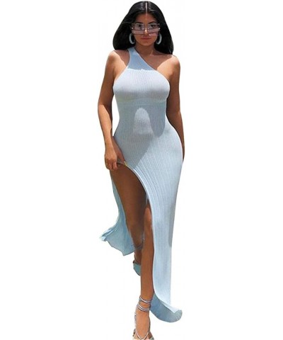 Ribbed Dress Sexy One Shoulder Split Maxi Long Dresses Beachwear Blue $15.00 Dresses