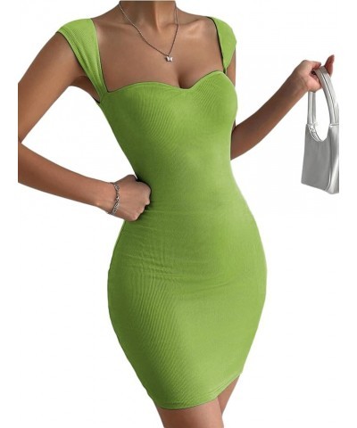 Women's Sexy Sweetheart Neck Sleeveless Ribbed Cocktail Bodycon Mini Short Dress Grass Green $17.84 Dresses