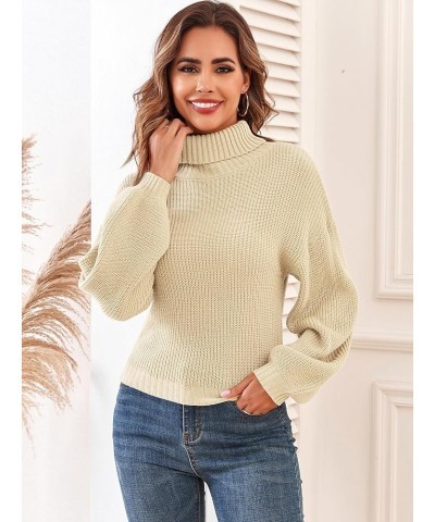 Women's Cropped Turtleneck Sweater Lantern Sleeve Ribbed Knit Pullover Sweater Jumper 2-apricot $20.25 Sweaters