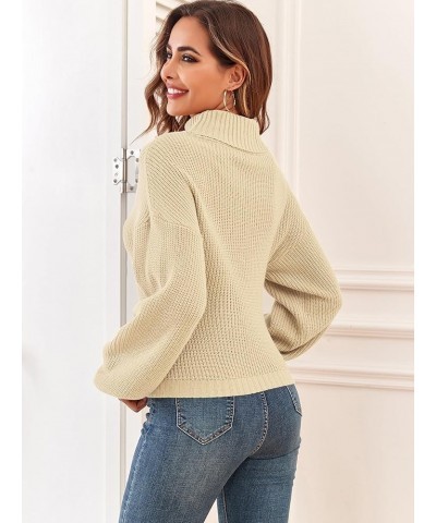 Women's Cropped Turtleneck Sweater Lantern Sleeve Ribbed Knit Pullover Sweater Jumper 2-apricot $20.25 Sweaters