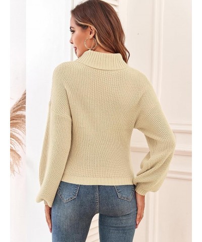 Women's Cropped Turtleneck Sweater Lantern Sleeve Ribbed Knit Pullover Sweater Jumper 2-apricot $20.25 Sweaters