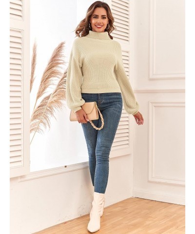 Women's Cropped Turtleneck Sweater Lantern Sleeve Ribbed Knit Pullover Sweater Jumper 2-apricot $20.25 Sweaters