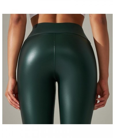 Faux Leather Leggings for Women Control Tummy Stretch High Waist Pleather Pants Plus Size Sexy Butt Lifting Leggings 01-green...