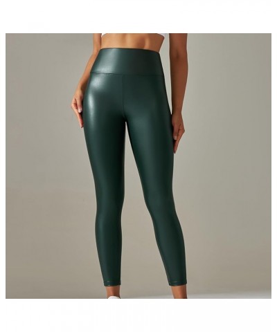 Faux Leather Leggings for Women Control Tummy Stretch High Waist Pleather Pants Plus Size Sexy Butt Lifting Leggings 01-green...