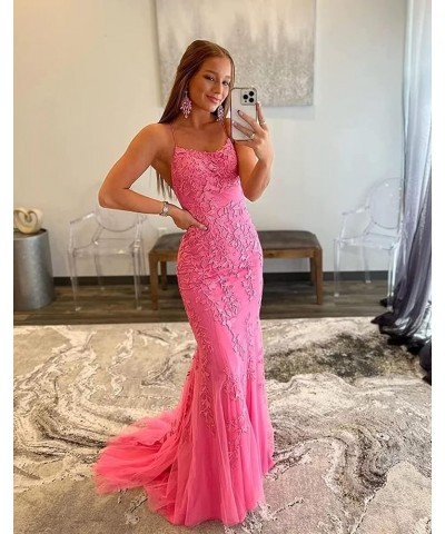 Prom Dressees Spaghetti Strap Lace Applique Tulle Mermaid Backless Bridesmaid Evening Formal Gowns Coral $42.00 Dresses