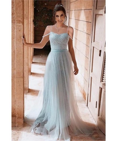 Off Shoudler Sequin Prom Dresses Long Ball Gown 2024 Glitter Tulle A-Line Formal Dress Evening Party Gowns Royal Blue $30.55 ...