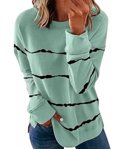 Women Plus Size Long Sleeve Shirts Striped Crewneck Sweatshirts Loose Fit Pullover Casual Trendy Fall Tops 2023 25 Green $7.0...