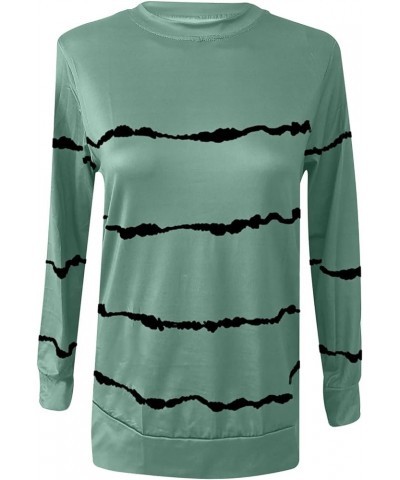 Women Plus Size Long Sleeve Shirts Striped Crewneck Sweatshirts Loose Fit Pullover Casual Trendy Fall Tops 2023 25 Green $7.0...