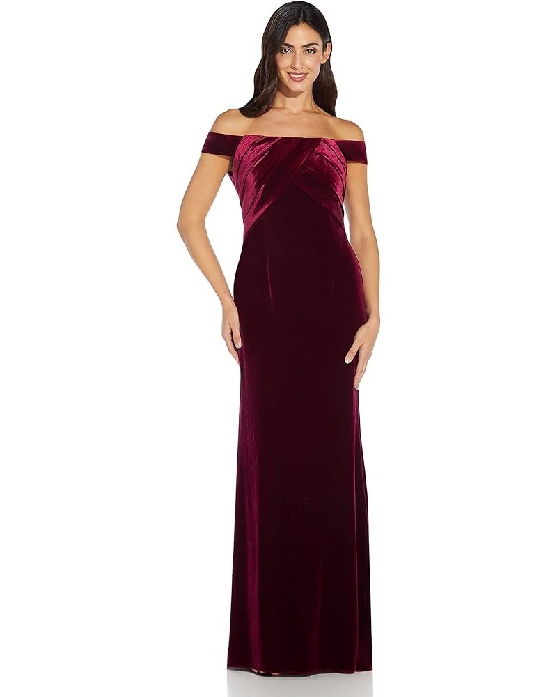 Women's Stretch Velvet Dress Burgundy $24.42 Dresses