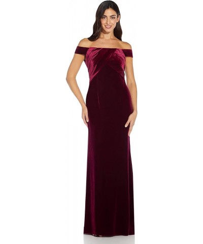 Women's Stretch Velvet Dress Burgundy $24.42 Dresses