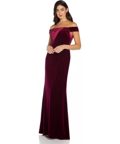 Women's Stretch Velvet Dress Burgundy $24.42 Dresses